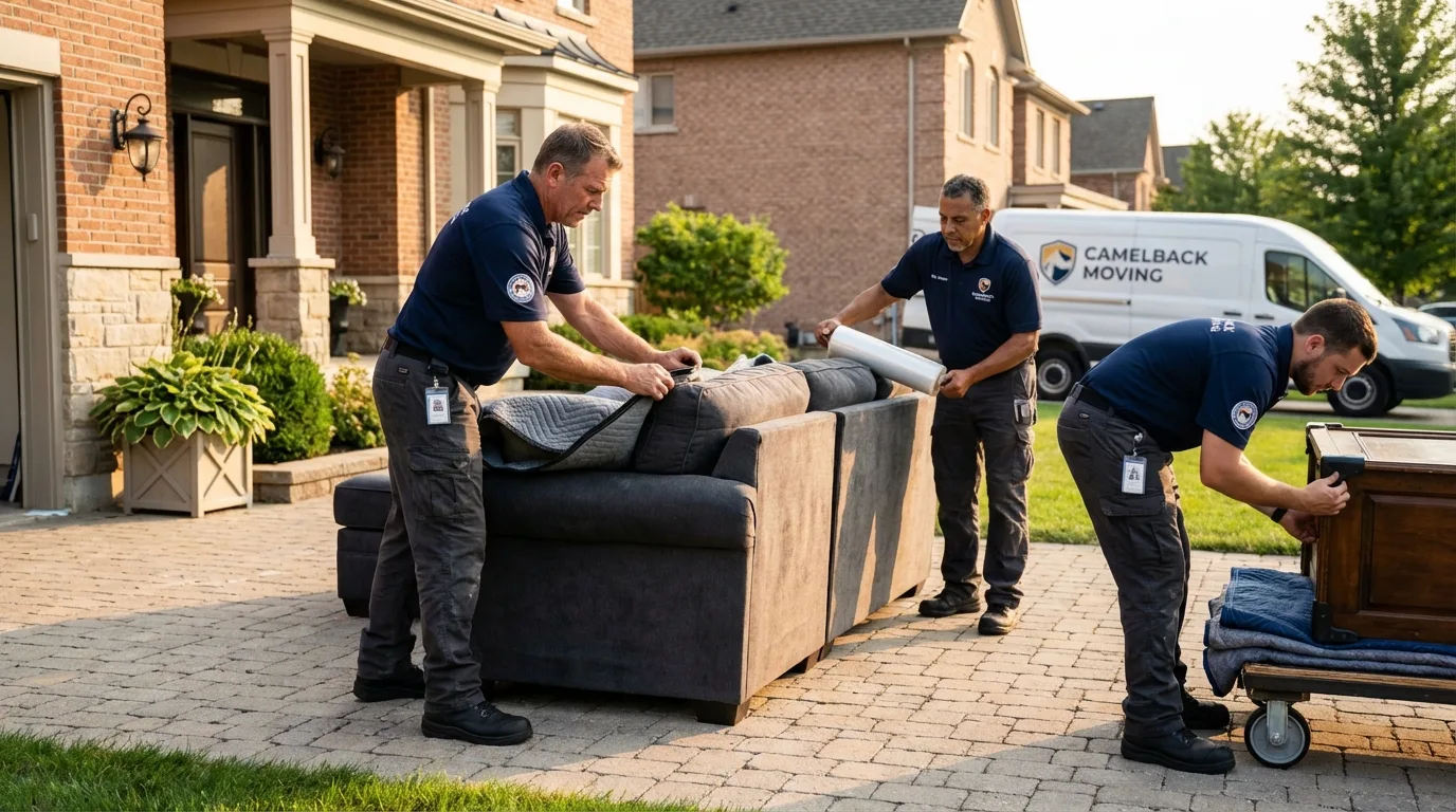Large estate moving crew wrapping furniture in Centreville, MI