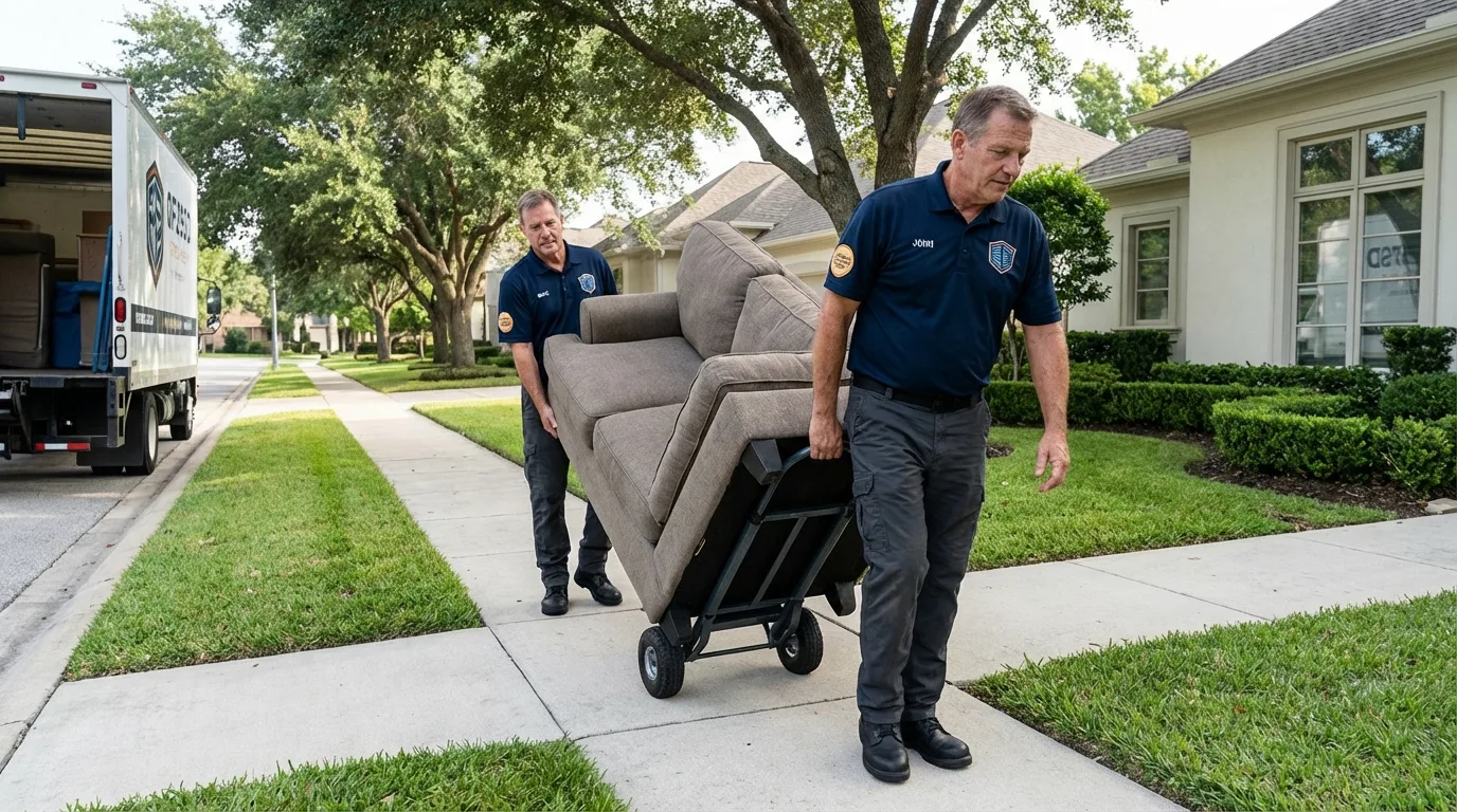 Local residential moving crew loading furniture in Centreville, MI